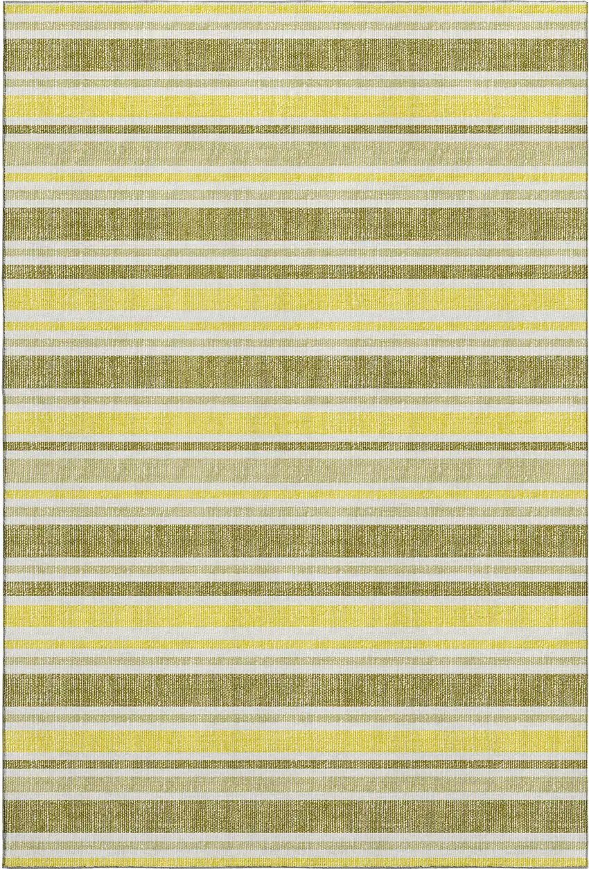 Khaki And Gold Striped Washable Area Rug With UV Protection Photo 1