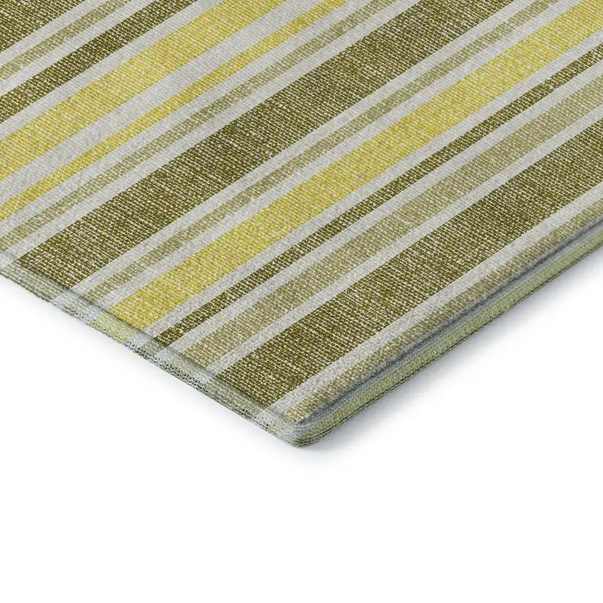 Khaki And Gold Striped Washable Area Rug With UV Protection Photo 7