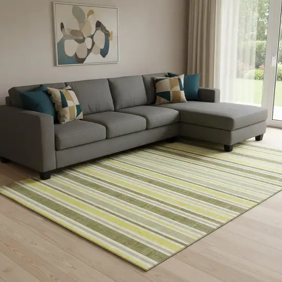 Khaki And Gold Striped Washable Area Rug With UV Protection Photo 1