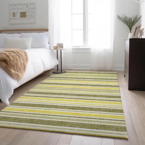 Khaki And Gold Striped Washable Area Rug With UV Protection Photo 4