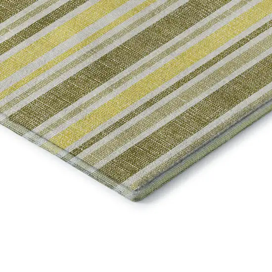Khaki And Gold Striped Washable Area Rug With UV Protection Photo 7