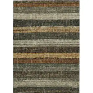 Photo of Khaki And Gold Striped Washable Indoor Outdoor Area Rug