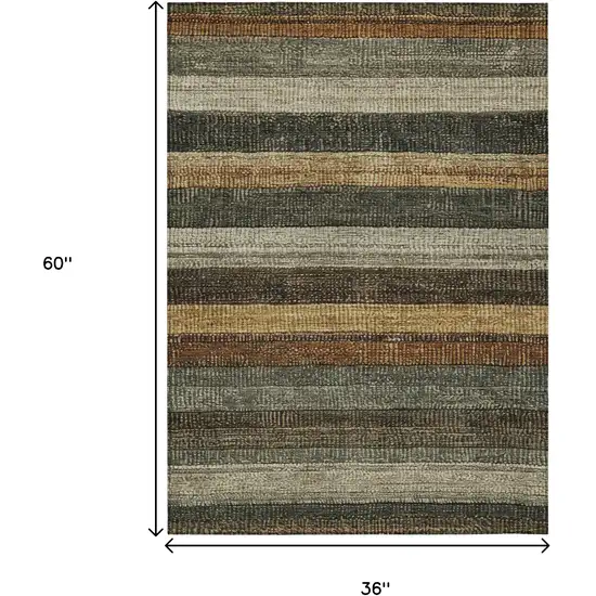 Khaki And Gold Striped Washable Indoor Outdoor Area Rug Photo 9
