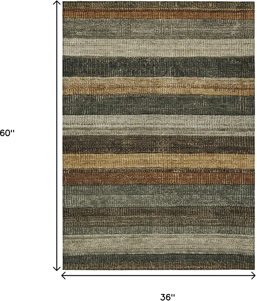 Khaki And Gold Striped Washable Indoor Outdoor Area Rug Photo 9