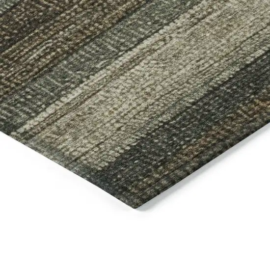 Khaki And Gold Striped Washable Indoor Outdoor Area Rug Photo 6