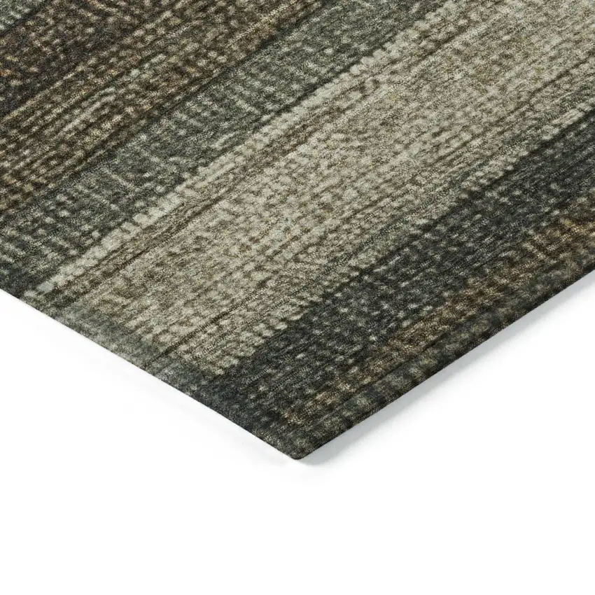 Khaki And Gold Striped Washable Indoor Outdoor Area Rug Photo 6