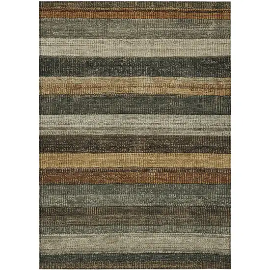 Khaki And Gold Striped Washable Indoor Outdoor Area Rug Photo 9