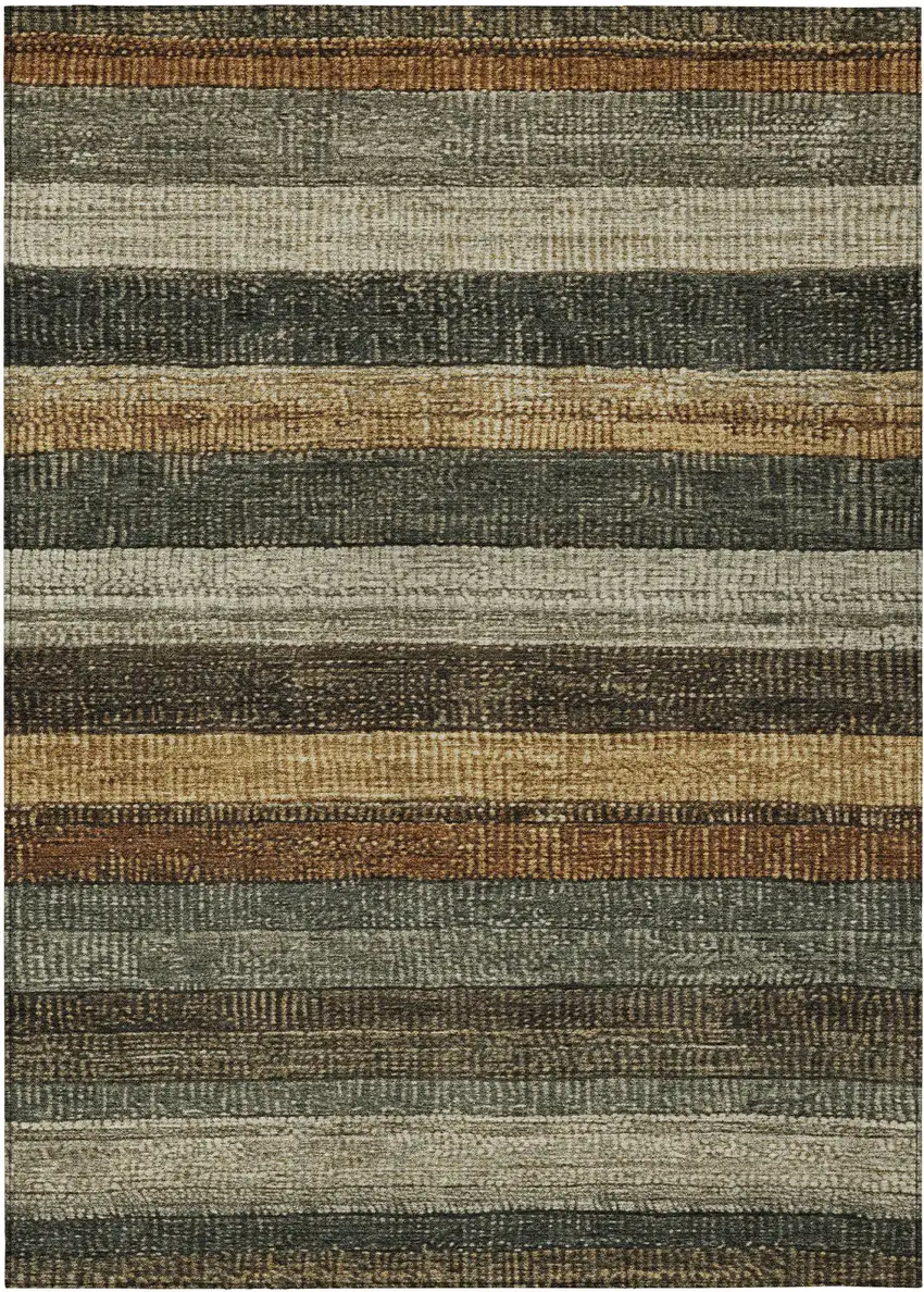 Khaki And Gold Striped Washable Indoor Outdoor Area Rug Photo 9
