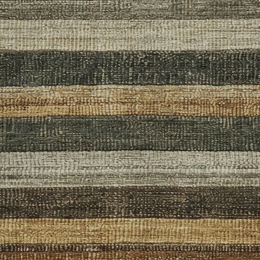 Khaki And Gold Striped Washable Indoor Outdoor Area Rug Photo 3