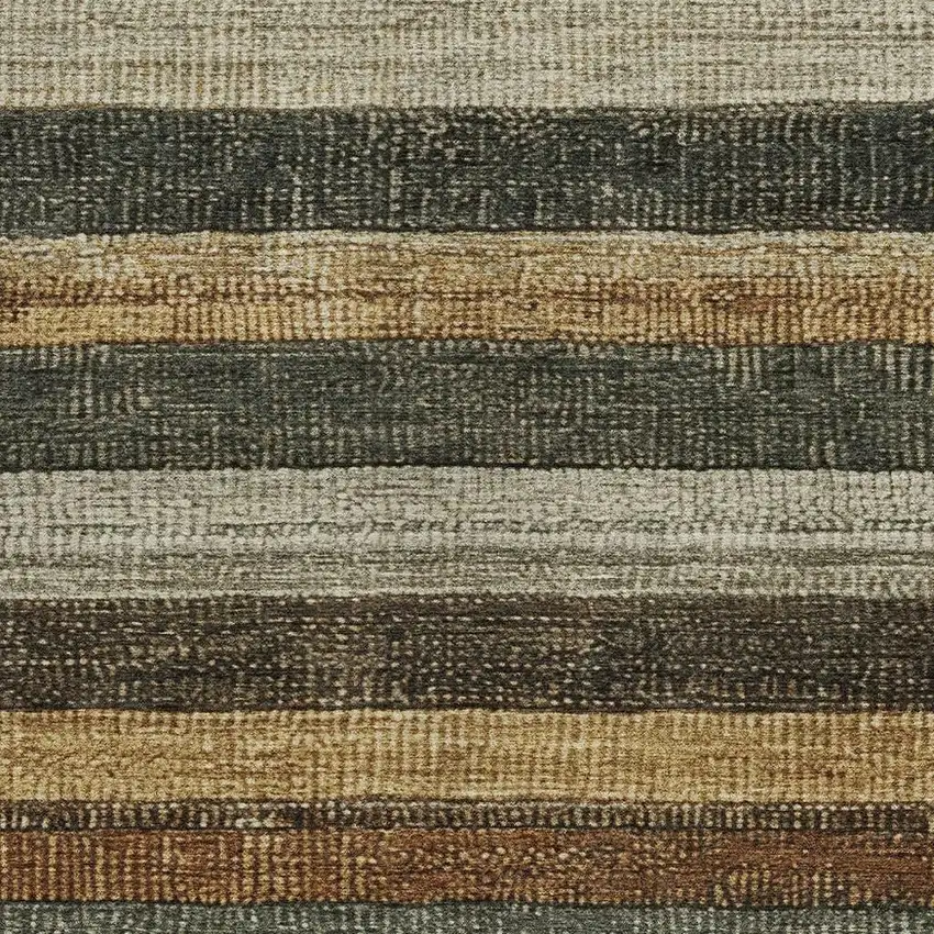 Khaki And Gold Striped Washable Indoor Outdoor Area Rug Photo 3