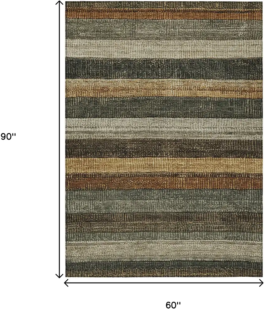 Khaki And Gold Striped Washable Indoor Outdoor Area Rug Photo 9