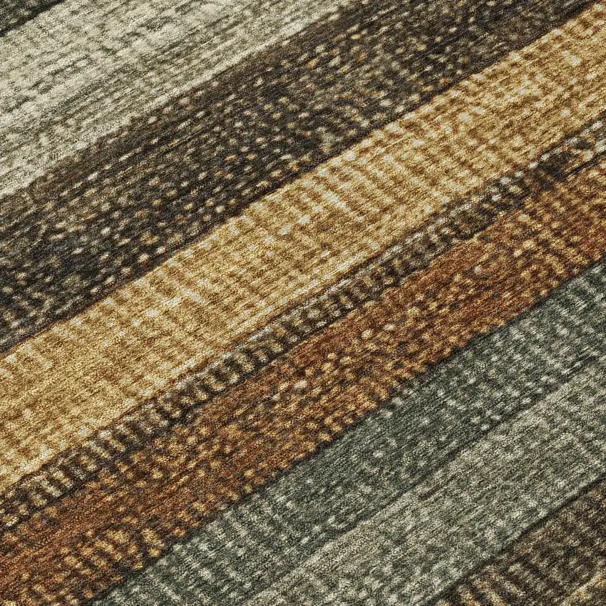 Khaki And Gold Striped Washable Indoor Outdoor Area Rug Photo 8