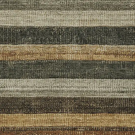 Khaki And Gold Striped Washable Indoor Outdoor Area Rug Photo 7