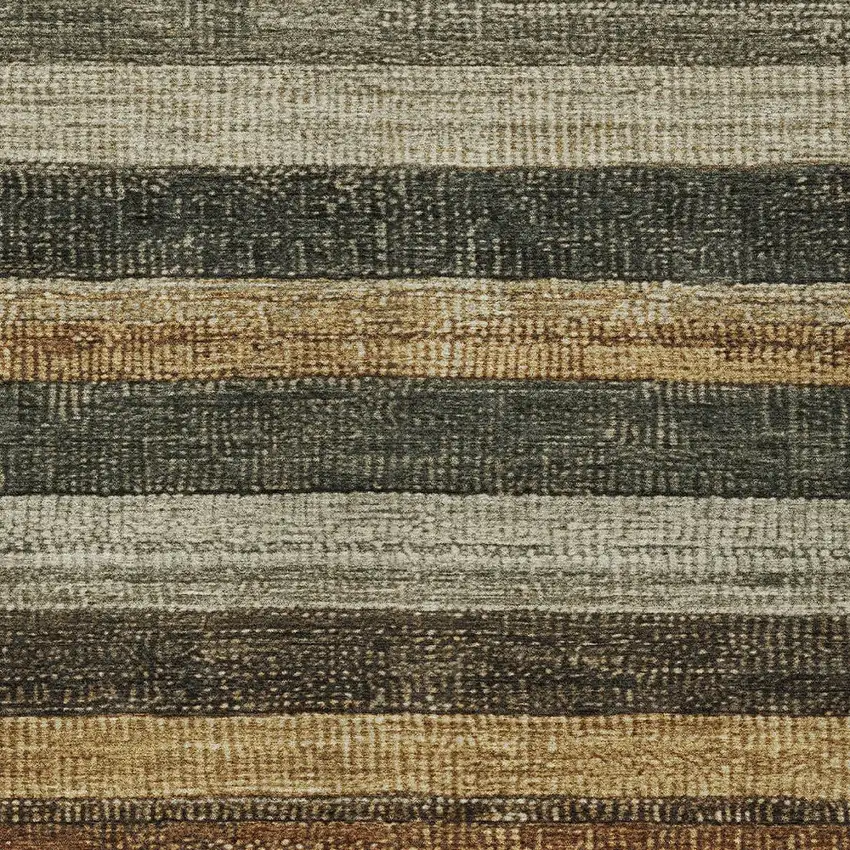 Khaki And Gold Striped Washable Indoor Outdoor Area Rug Photo 7