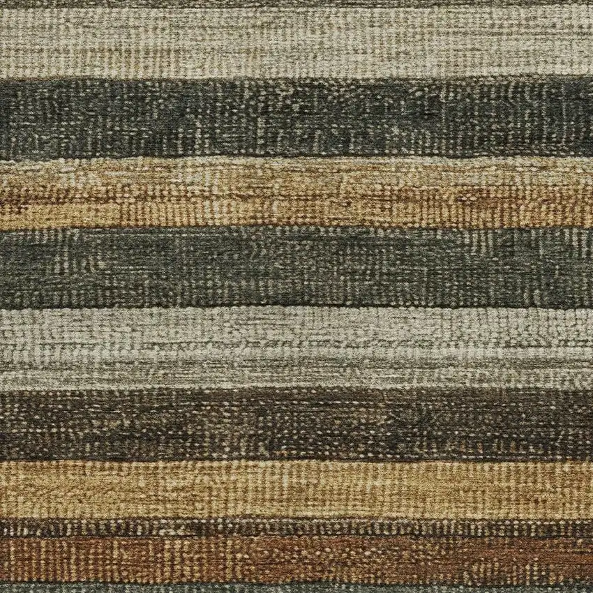 Khaki And Gold Striped Washable Indoor Outdoor Area Rug Photo 3