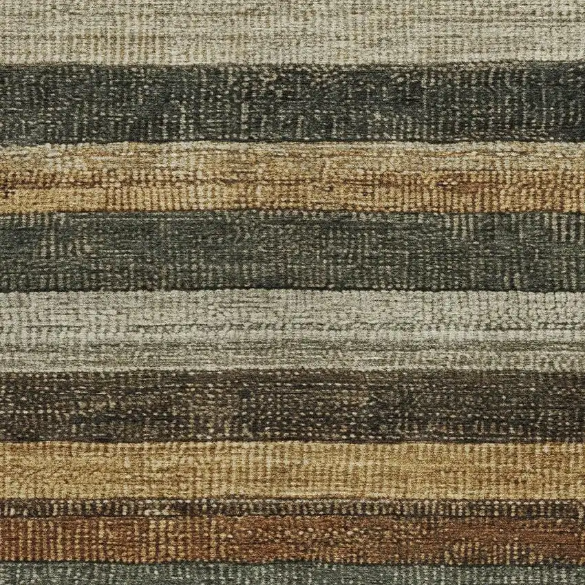 Khaki And Gold Striped Washable Indoor Outdoor Area Rug Photo 3