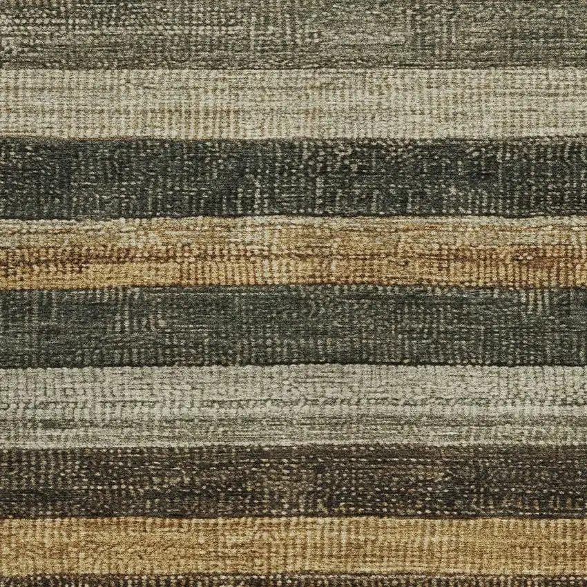 Khaki And Gold Striped Washable Indoor Outdoor Area Rug Photo 3