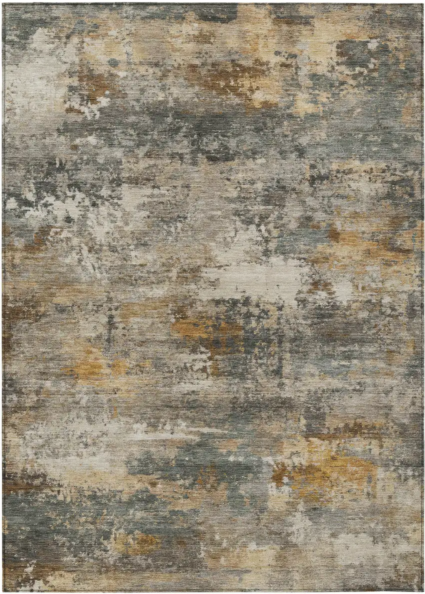 Khaki And Gray Abstract Washable Indoor Outdoor Area Rug Photo 7
