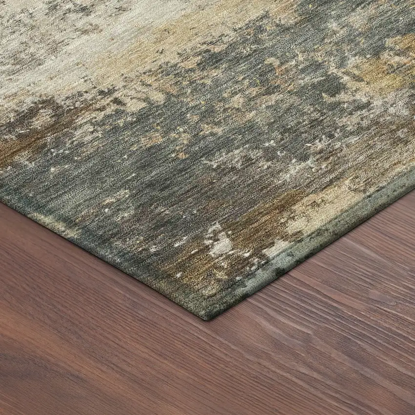 Khaki And Gray Abstract Washable Indoor Outdoor Area Rug Photo 9