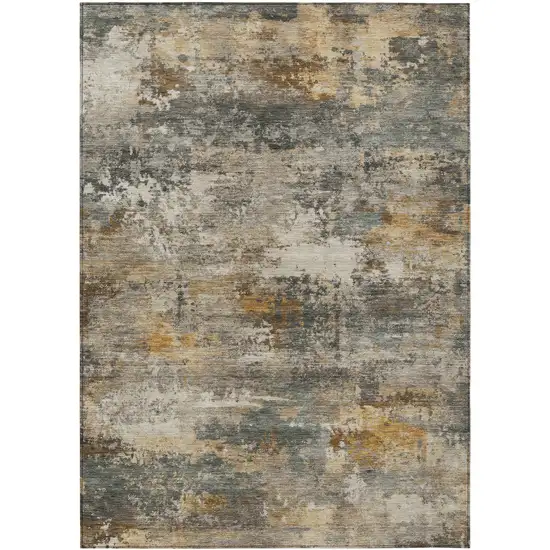 Khaki And Gray Abstract Washable Indoor Outdoor Area Rug Photo 7