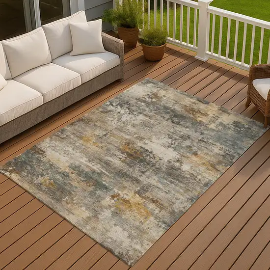 Khaki And Gray Abstract Washable Indoor Outdoor Area Rug Photo 2