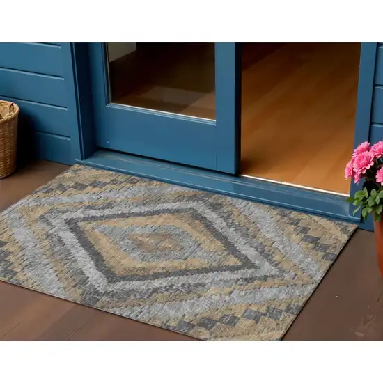 Khaki And Gray Aztec Washable Indoor Outdoor Area Rug Photo 2