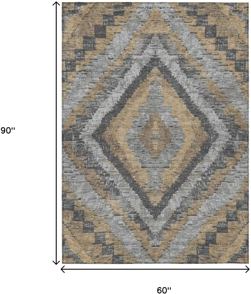 Khaki And Gray Aztec Washable Indoor Outdoor Area Rug Photo 9