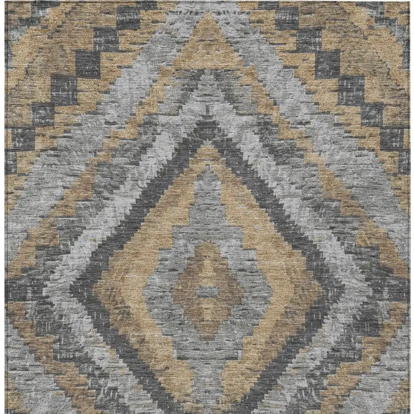 Khaki And Gray Aztec Washable Indoor Outdoor Area Rug Photo 9