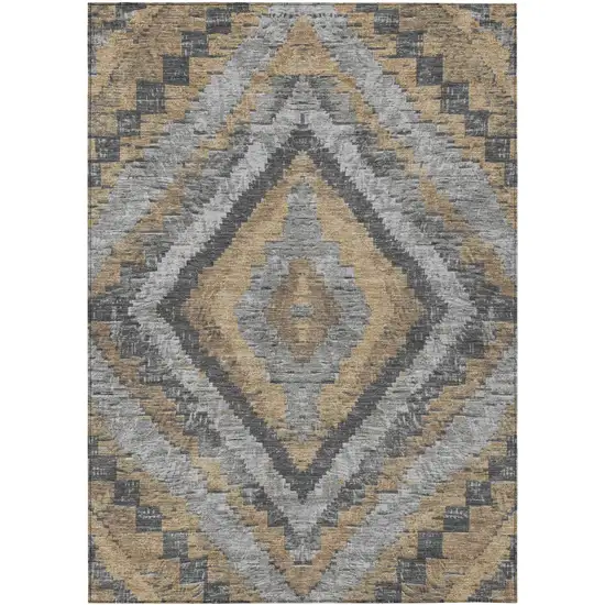 Khaki And Gray Aztec Washable Indoor Outdoor Area Rug Photo 1