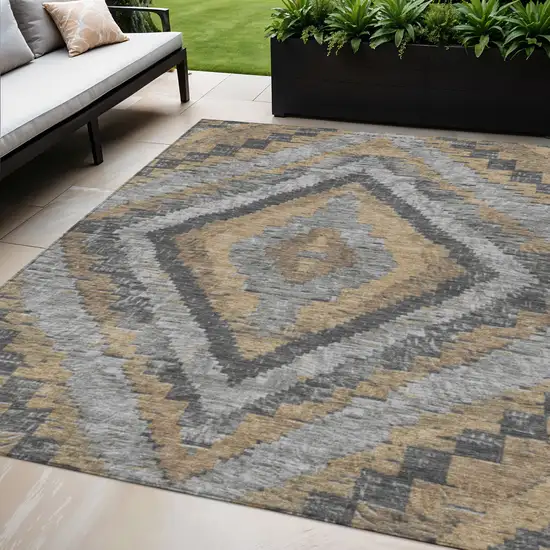 Khaki And Gray Aztec Washable Indoor Outdoor Area Rug Photo 2