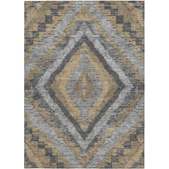 Khaki And Gray Aztec Washable Indoor Outdoor Area Rug Photo 3
