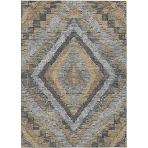 Photo of Khaki And Gray Aztec Washable Indoor Outdoor Area Rug