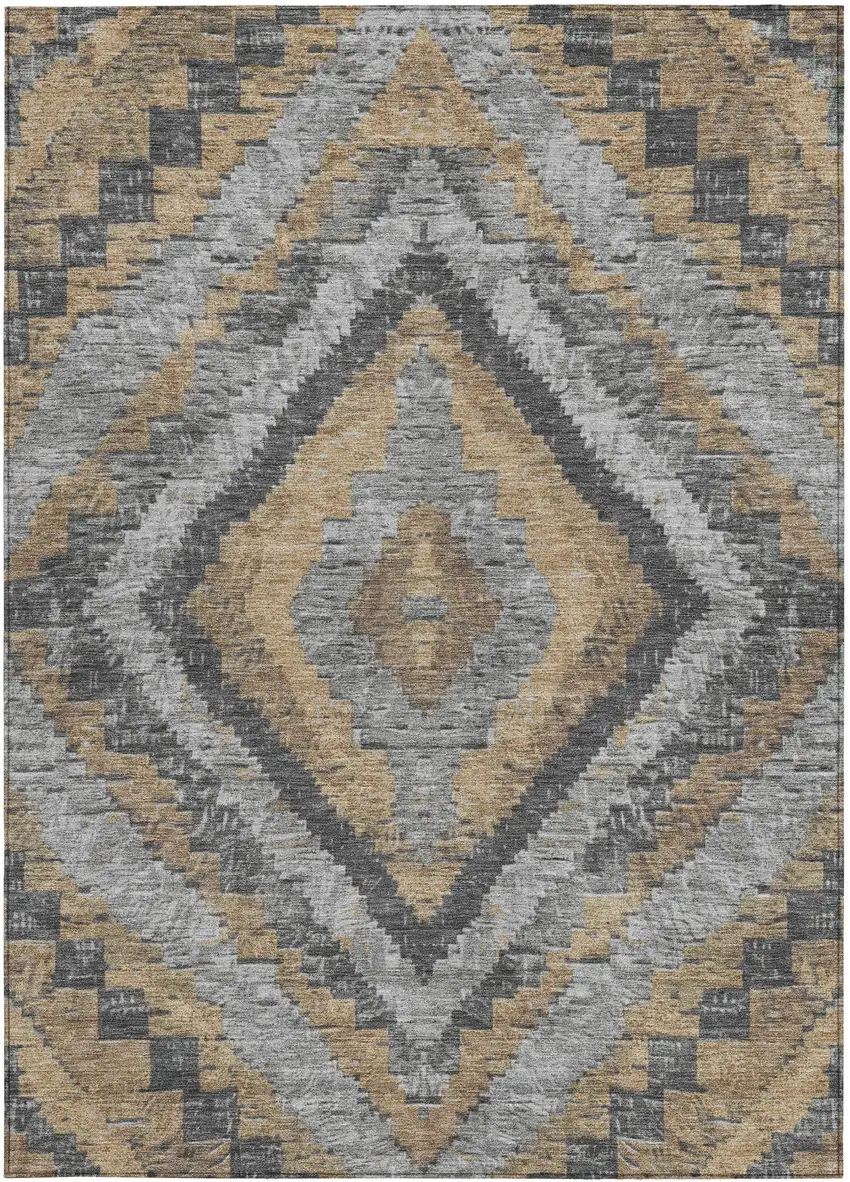 Khaki And Gray Aztec Washable Indoor Outdoor Area Rug Photo 3