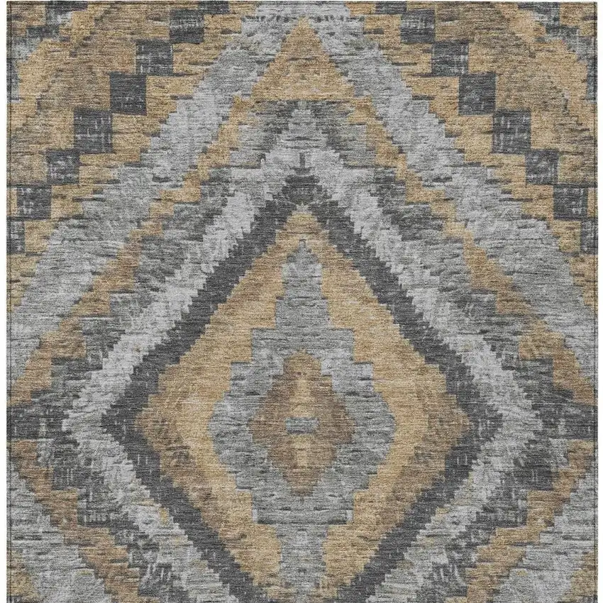 Khaki And Gray Aztec Washable Indoor Outdoor Area Rug Photo 4
