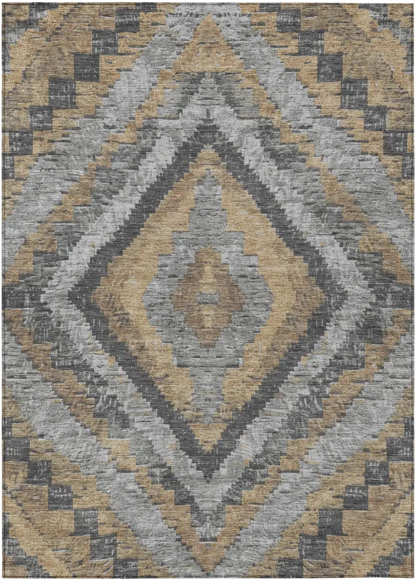 Khaki And Gray Aztec Washable Indoor Outdoor Area Rug Photo 1
