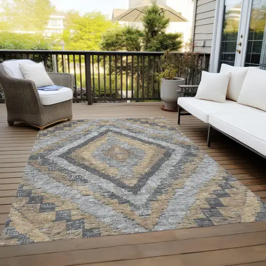 Khaki And Gray Aztec Washable Indoor Outdoor Area Rug Photo 8