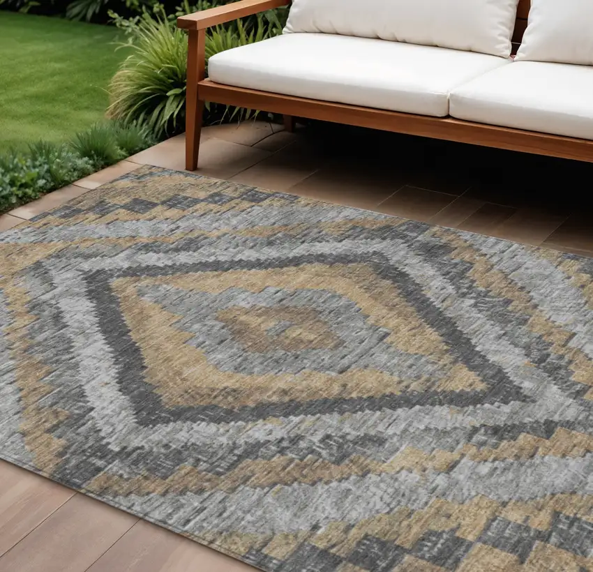 Khaki And Gray Aztec Washable Indoor Outdoor Area Rug Photo 2