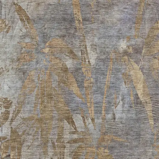 Khaki And Gray Botanical Leaves Washable Indoor Outdoor Area Rug Photo 5