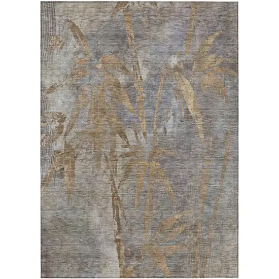 Khaki And Gray Botanical Leaves Washable Indoor Outdoor Area Rug Photo 1