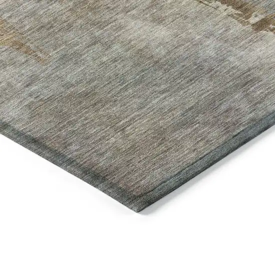 Khaki And Gray Botanical Leaves Washable Indoor Outdoor Area Rug Photo 4