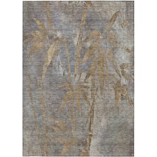 Khaki And Gray Botanical Leaves Washable Indoor Outdoor Area Rug Photo 3
