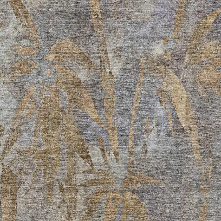 Khaki And Gray Botanical Leaves Washable Indoor Outdoor Area Rug Photo 5