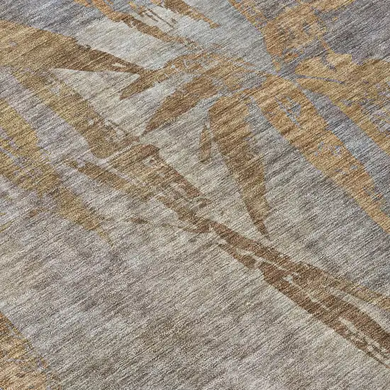 Khaki And Gray Botanical Leaves Washable Indoor Outdoor Area Rug Photo 8