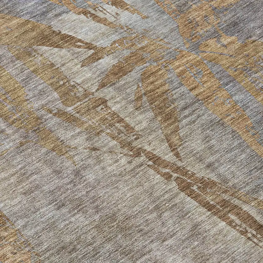 Khaki And Gray Botanical Leaves Washable Indoor Outdoor Area Rug Photo 8