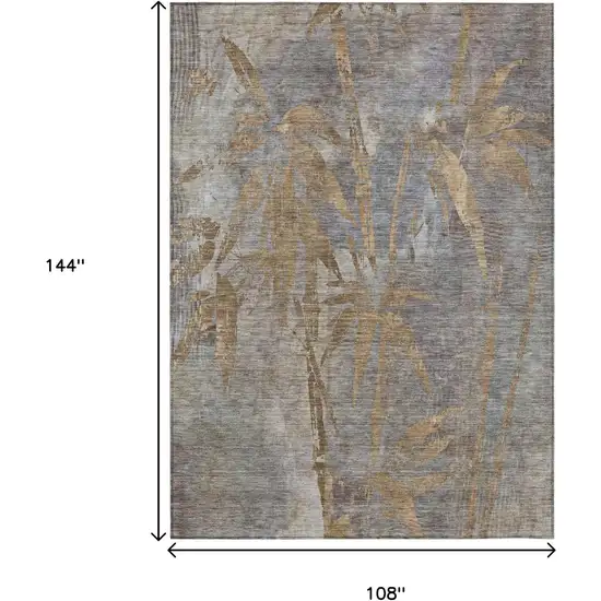 Khaki And Gray Botanical Leaves Washable Indoor Outdoor Area Rug Photo 7