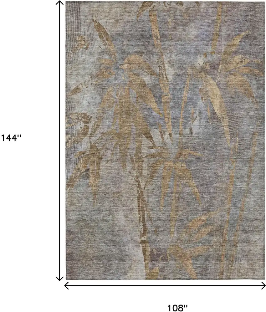 Khaki And Gray Botanical Leaves Washable Indoor Outdoor Area Rug Photo 7