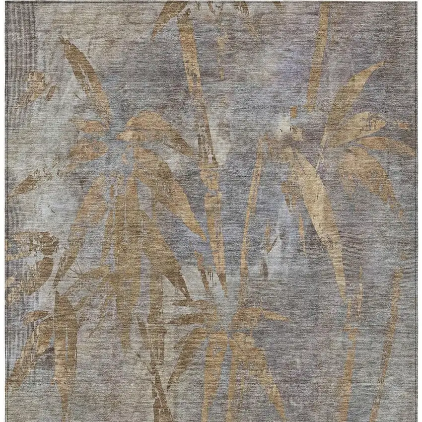 Khaki And Gray Botanical Leaves Washable Indoor Outdoor Area Rug Photo 3