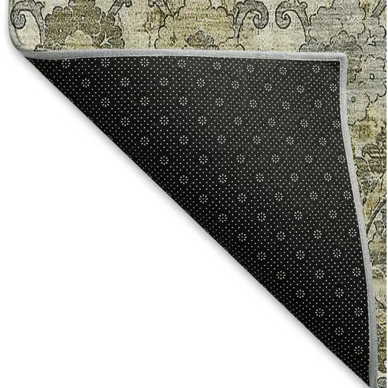 Khaki And Gray Damask Washable Area Rug With UV Protection Photo 7