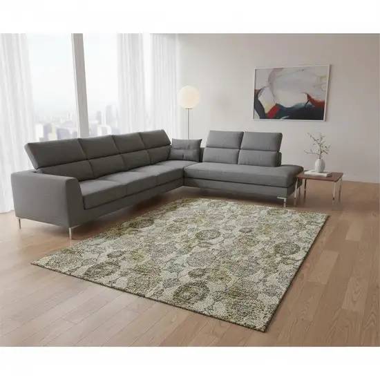 Khaki And Gray Damask Washable Area Rug With UV Protection Photo 2