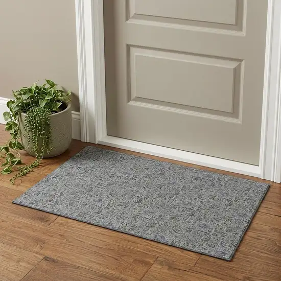 Khaki And Gray Floral Washable Area Rug With UV Protection Photo 1